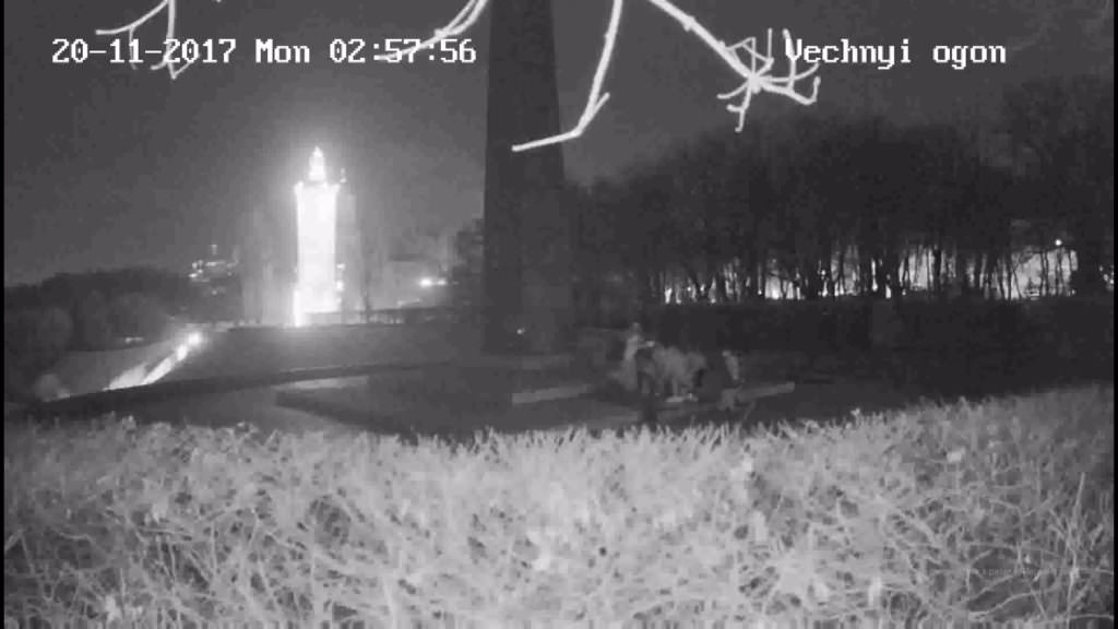 Появилось видео, как Вечный огонь в Киеве залили цементом