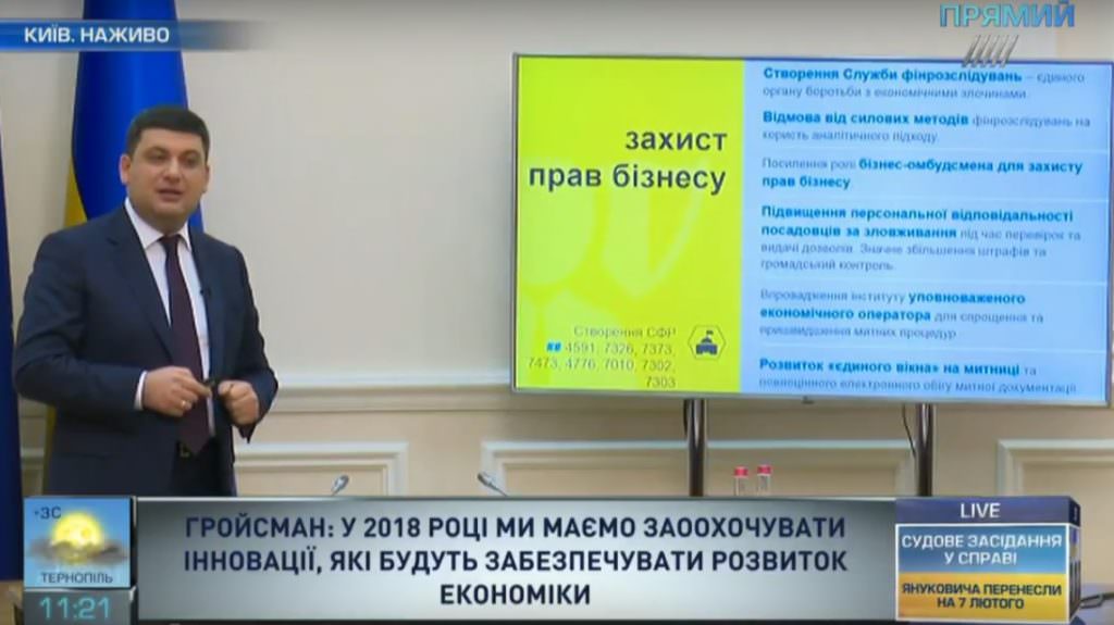 Служба финансовых расследований, организация бизнес-омбудсмена: Гройсман о шагах для защиты бизнеса