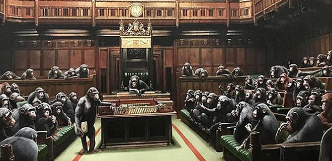 “Парламент, який виродився”: з аукціону продадуть найвідомішу картину Бенксі