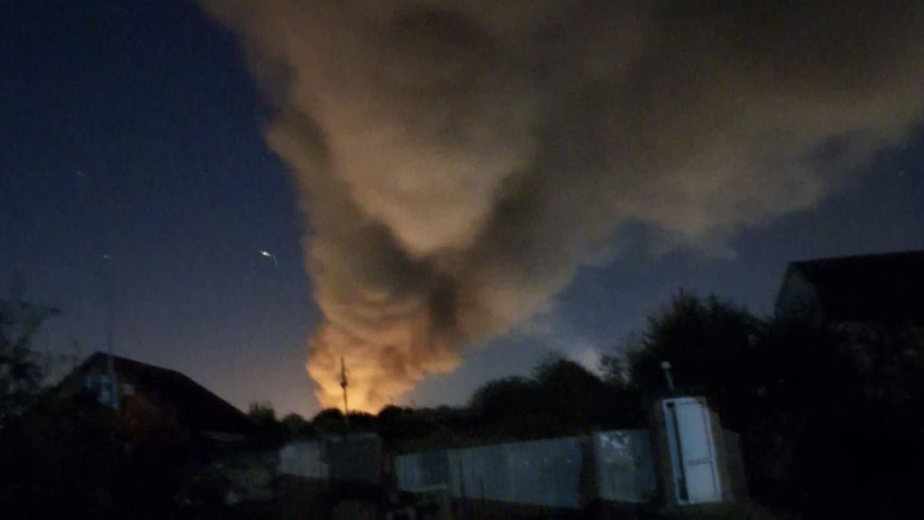 Drones Attack Ilsky Oil Refinery in Russia at Night