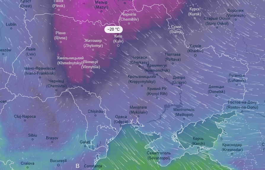 Screenshot ventusky. Forecast for January 14