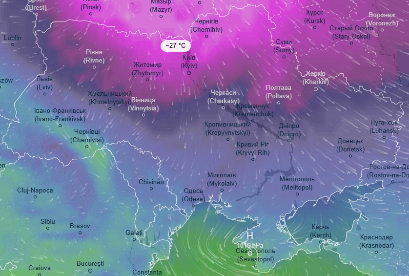 Screenshot ventusky. Forecast for January 15