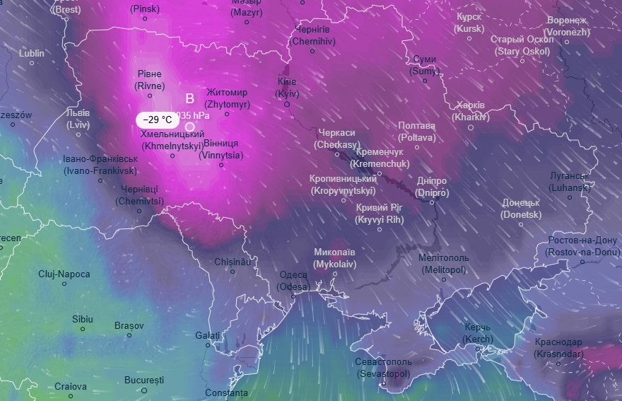 Screenshot ventusky. Forecast for January 16