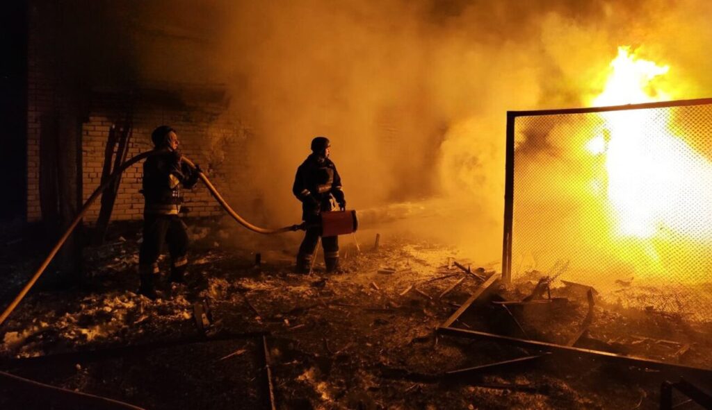 A Russian drone struck a school in Chernihiv Oblast, sparking a fire.