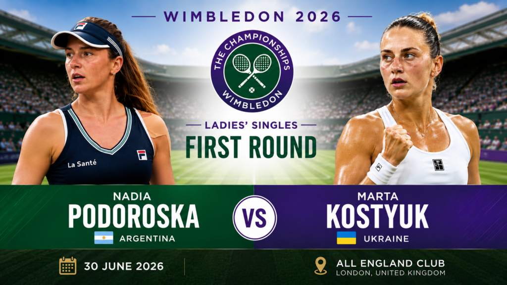 Nadiya Podoroska vs. Marta Kostyuk: Wimbledon 2026 match live stream and text