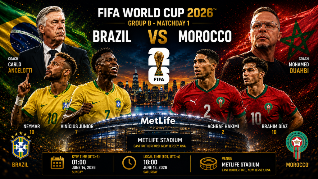 Brazil vs. Morocco: Live streaming of the 2026 World Cup match.