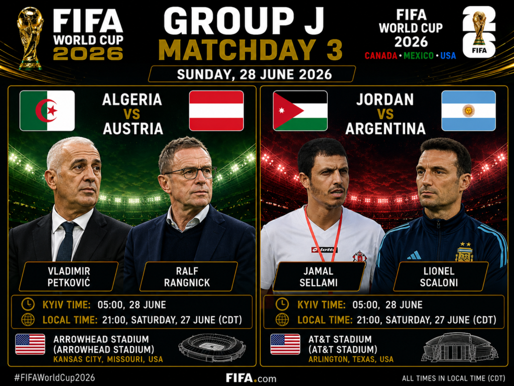 Algeria — Austria, Jordan — Argentina: video and text online broadcasts of the 2026 World Cup matches