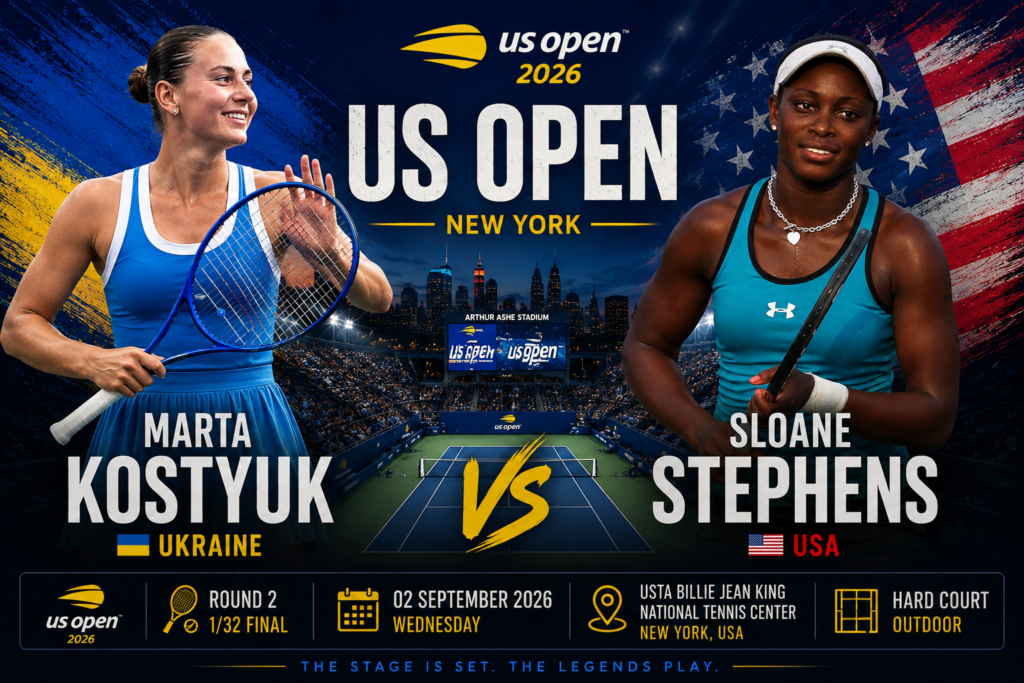 Marta Kostyuk — Sloane Stephens: video and text online broadcast of the US Open 2026 tennis tournament match